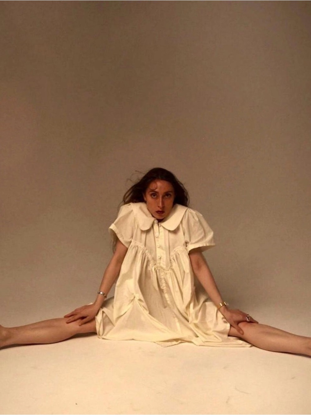 Vintage Maison Quintanar Nicolete - Cream Midi Dress with Peter Pan Collar